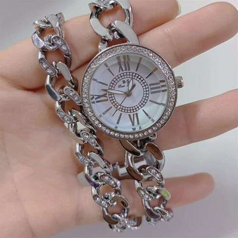 CdyBox Lady Diamond Watch Women Chain Link Watch Bracelet Model Quartz Wirstwatch Bracelet Jewelry in Kuwait