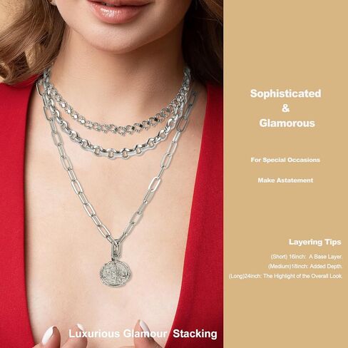 Chunky Layered Gold Necklace For Women Paperclip Link Chain Statement Compass Coin Charm Beach Stackable Necklace Non Tarnish Dainty 14k Gold Plated Medallion Pendant Trendy Fashion Jewelry in Saudi Arabia