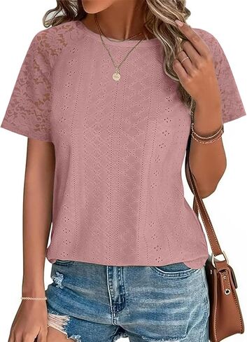 JustfashionNow Womens Summer Tops العصرية 2025 لطيف العيينة التطريز بلوزات قصيرة الأكمام in Saudi Arabia