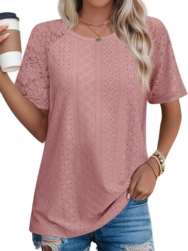 JustfashionNow Womens Summer Tops العصرية 2025 لطيف العيينة التطريز بلوزات قصيرة الأكمام in Saudi Arabia
