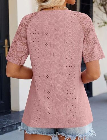 JustfashionNow Womens Summer Tops العصرية 2025 لطيف العيينة التطريز بلوزات قصيرة الأكمام in Saudi Arabia