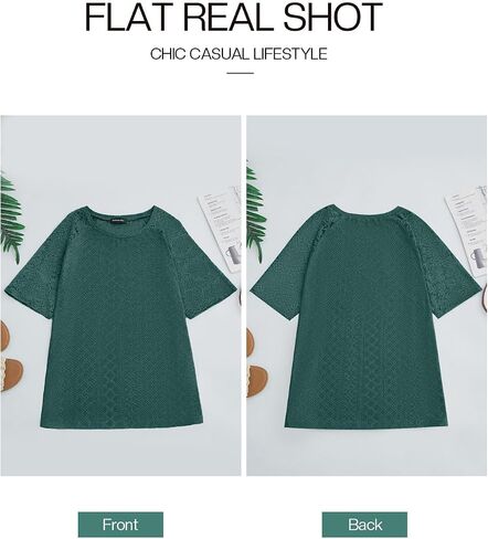 JUSTFASHIONNOW Womens Summer Tops Trendy 2025 Cute Eyelet Embroidery Blouses Short Sleeve Tshirts Beach Vacation Fashion in Saudi Arabia