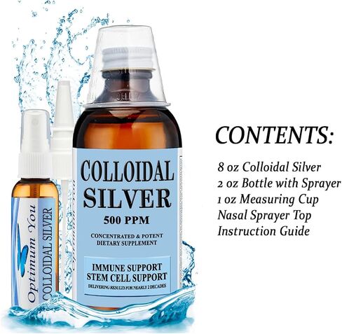 Colloidal Silver Liquid | 500 ppm, Extra Strength (8 oz) with Spray Bottle | Immune & Stem Cell Support | Wound Care & Superior Healing in Saudi Arabia