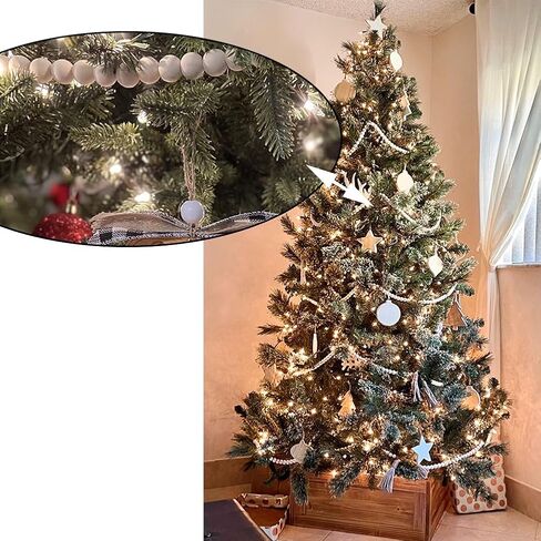 58 inches Natural Wood Bead Garland with Tassels Farmhouse Rustic Country Beads for Christmas Tree Home Decoration Room Decor Wall Hanging Curtain Rod Accents and Shelf (58in / 5ft) in Kuwait