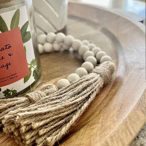 58 inches Natural Wood Bead Garland with Tassels Farmhouse Rustic Country Beads for Christmas Tree Home Decoration Room Decor Wall Hanging Curtain Rod Accents and Shelf (58in / 5ft) in Kuwait