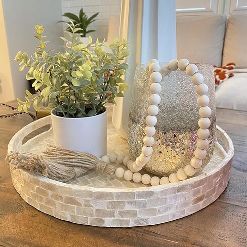 58 inches Natural Wood Bead Garland with Tassels Farmhouse Rustic Country Beads for Christmas Tree Home Decoration Room Decor Wall Hanging Curtain Rod Accents and Shelf (58in / 5ft) in Kuwait