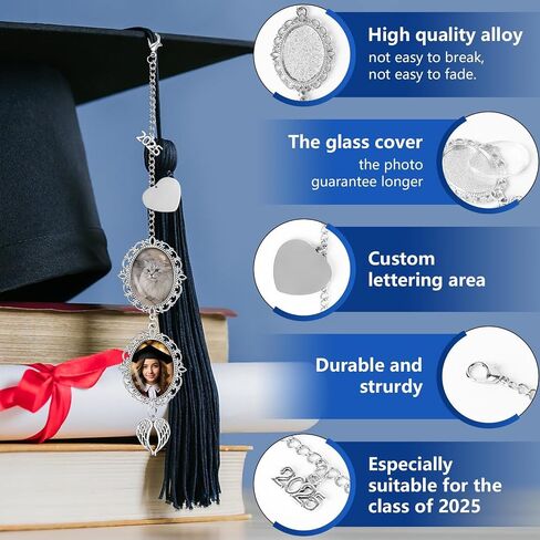 Graduation Tassel Photo Charm with Angel Wings, Memorial Tassel for Graduate 2025, Gifts for Personalized Graduation Cap Decorations, Hold 2 Photos in Saudi Arabia