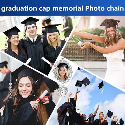 Graduation Tassel Photo Charm with Angel Wings, Memorial Tassel for Graduate 2025, Gifts for Personalized Graduation Cap Decorations, Hold 2 Photos in Saudi Arabia