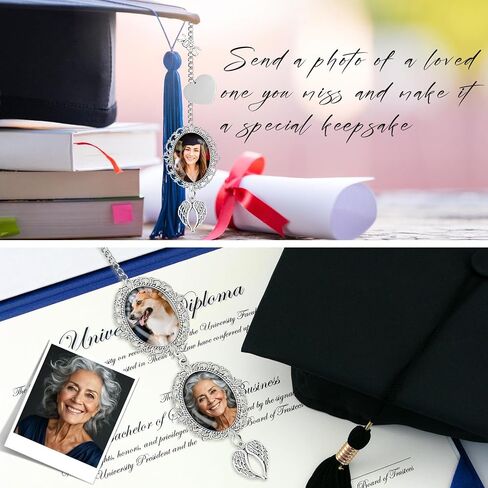 Graduation Tassel Photo Charm with Angel Wings, Memorial Tassel for Graduate 2025, Gifts for Personalized Graduation Cap Decorations, Hold 2 Photos in Saudi Arabia