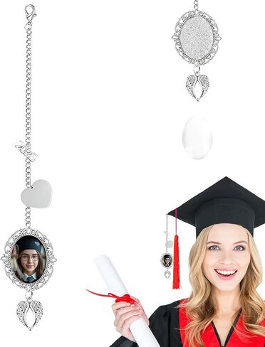 Graduation Tassel Photo Charm with Angel Wings, Memorial Tassel for Graduate 2025, Gifts for Personalized Graduation Cap Decorations, Hold 2 Photos in Saudi Arabia