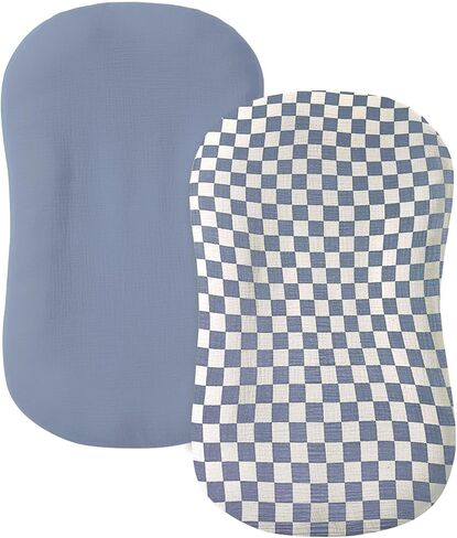 guruixu 2 Pack Muslin Baby Lounger Cover, 100% Cotton Infant Lounger Cover, Soft & Breathable Replacement Cover Fits Newborn Lounger for Baby Boys and Girls (Rainbow,Brown) in Kuwait