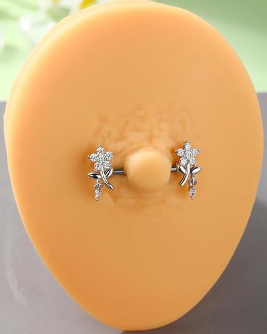 Jewseen 316L Surgical Steel Nipple Rings 14g Nipple Barbell Flower Nipple Piercing Jewelry Dangle Nipple Bar for Women in Saudi Arabia