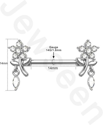 Jewseen 316L Surgical Steel Nipple Rings 14g Nipple Barbell Flower Nipple Piercing Jewelry Dangle Nipple Bar for Women in Saudi Arabia