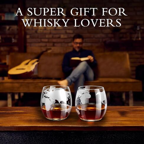 Whiskey Decanter Sets for Men, Whiskey Decanter Globe Set with 2 Etched Globe Whisky Glasses for Liquor, Bourbon, Cocktails, Vodka, Scotch liquor decanter Sets - 850ml in Saudi Arabia
