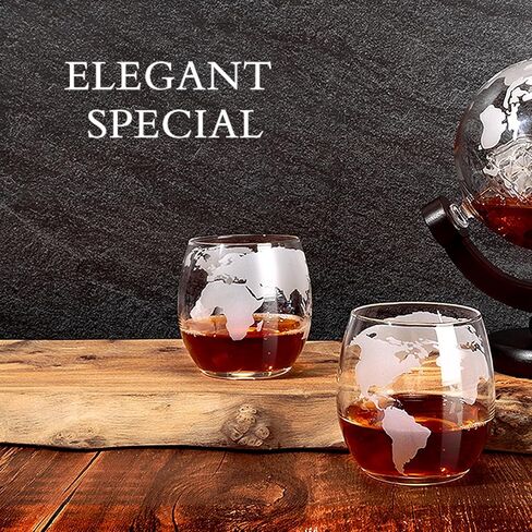 Whiskey Decanter Sets for Men, Whiskey Decanter Globe Set with 2 Etched Globe Whisky Glasses for Liquor, Bourbon, Cocktails, Vodka, Scotch liquor decanter Sets - 850ml in Saudi Arabia