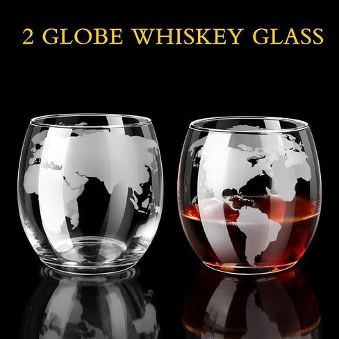 Whiskey Decanter Sets for Men, Whiskey Decanter Globe Set with 2 Etched Globe Whisky Glasses for Liquor, Bourbon, Cocktails, Vodka, Scotch liquor decanter Sets - 850ml in Saudi Arabia
