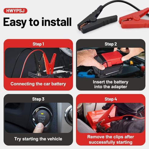 مشابك كابلات الطائر مع محول لبطاريات ليثيوم أيون Milwaukee 18V ، 12AWG 6ft كابلات معززة السيارات الثقيلة ، طوارئ بطارية محمولة طوارئ لبطاقة الطاقة in Saudi Arabia