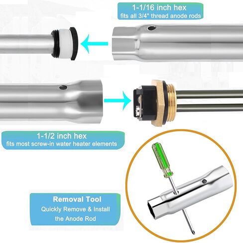 4 عبوات من Mornajina قضيب الأنود لسخان المياه RV ومجموعة عصا تدفق سخان المياه RV، 9.25 بوصة طول × 3/4 بوصة NPT قضيب مغنيسيوم وأنبوب معدني فلوشر خزان المياه RV قضيب الأنود لسخان المياه الساخنة in Kuwait
