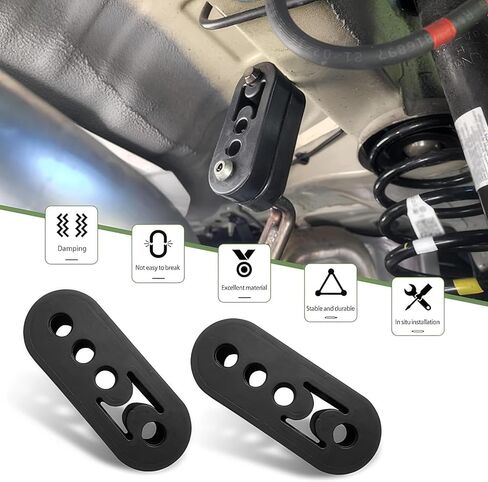 2 PCS Car 4-hole Exhaust Pipe Hook, High-density Rubber Insulation Shock-absorbing Bushing Muffler Hanger, Non-destructive Installation Exhaust Bracket Accessories, for Most Cars (Black) in Kuwait