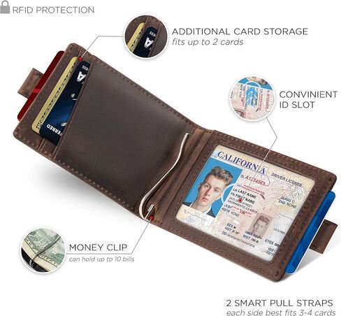 SERMAN BRANDS RFID Blocking Slim Money Clip Wallet – Leather Bifold Front Pocket Minimalist Mens Wallet with Money Clip for Men, Small Credit Card Holder Wallet - Travel Wallet with Gift Box in Kuwait