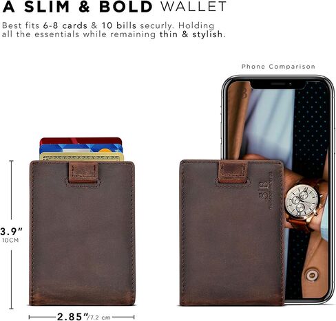 SERMAN BRANDS RFID Blocking Slim Money Clip Wallet – Leather Bifold Front Pocket Minimalist Mens Wallet with Money Clip for Men, Small Credit Card Holder Wallet - Travel Wallet with Gift Box in Kuwait