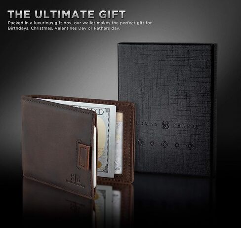 SERMAN BRANDS RFID Blocking Slim Money Clip Wallet – Leather Bifold Front Pocket Minimalist Mens Wallet with Money Clip for Men, Small Credit Card Holder Wallet - Travel Wallet with Gift Box in Kuwait