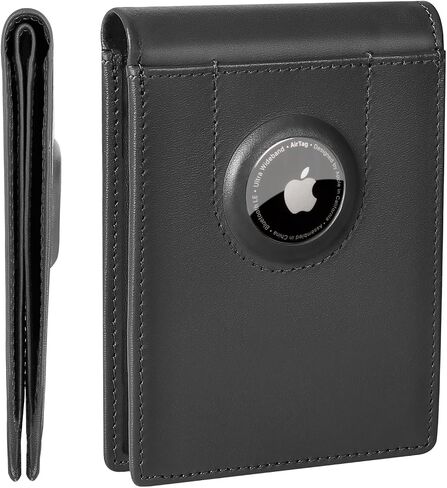 ALLIVE Airtag wallet for men - Genuine Leather Mens Wallet RFID Blocking Slim Billfold with Built-in AirTag Holder, 8 Card Slots, Minimalist Front Pocket Wallet with Gift Box (Classic Black) in Saudi Arabia