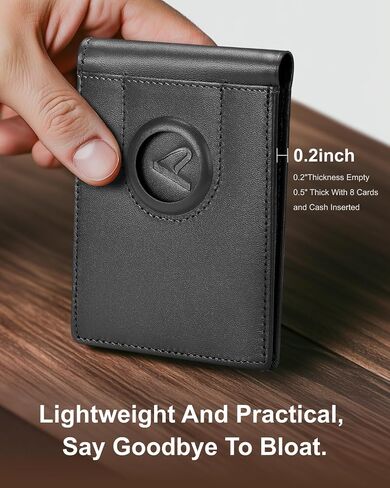 ALLIVE Airtag wallet for men - Genuine Leather Mens Wallet RFID Blocking Slim Billfold with Built-in AirTag Holder, 8 Card Slots, Minimalist Front Pocket Wallet with Gift Box (Classic Black) in Saudi Arabia