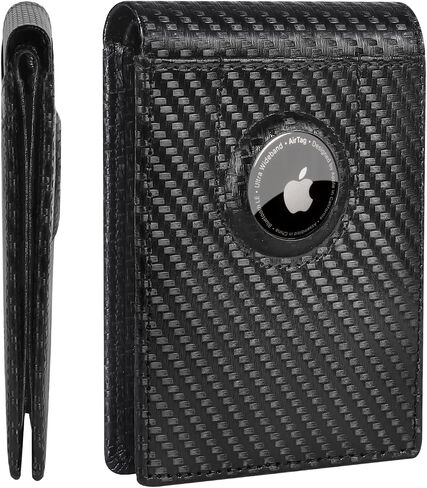 ALLIVE Airtag wallet for men - Genuine Leather Mens Wallet RFID Blocking Slim Billfold with Built-in AirTag Holder, 8 Card Slots, Minimalist Front Pocket Wallet with Gift Box (Classic Black) in Saudi Arabia
