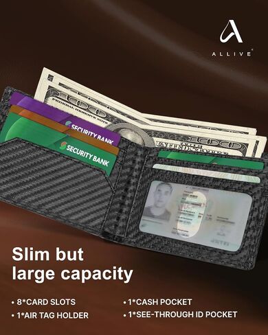 ALLIVE Airtag wallet for men - Genuine Leather Mens Wallet RFID Blocking Slim Billfold with Built-in AirTag Holder, 8 Card Slots, Minimalist Front Pocket Wallet with Gift Box (Classic Black) in Saudi Arabia