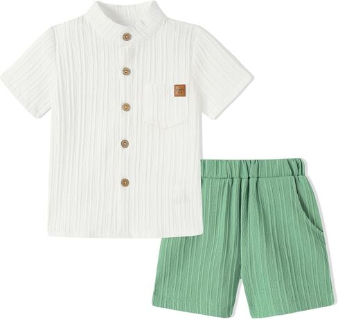 WESIDOM Toddler Boy Clothes Button-Down Shirts+Short Sets Boy's 2 Piece Beach Outfits with Pockets 18M-7Y in Saudi Arabia