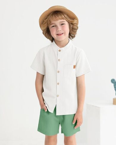 WESIDOM Toddler Boy Clothes Button-Down Shirts+Short Sets Boy's 2 Piece Beach Outfits with Pockets 18M-7Y in Saudi Arabia