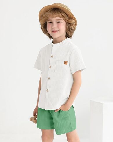 WESIDOM Toddler Boy Clothes Button-Down Shirts+Short Sets Boy's 2 Piece Beach Outfits with Pockets 18M-7Y in Saudi Arabia