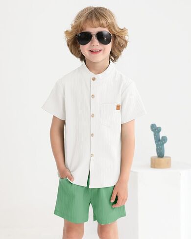 WESIDOM Toddler Boy Clothes Button-Down Shirts+Short Sets Boy's 2 Piece Beach Outfits with Pockets 18M-7Y in Saudi Arabia