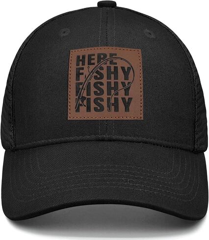 Here Fishy Fishy Hat Fishing Gifts for Men Women Gift for Fisherman Black Baseball Cap in Kuwait