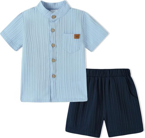 WESIDOM Toddler Boy Clothes Button-Down Shirts+Short Sets Boy's 2 Piece Beach Outfits with Pockets 18M-7Y in Saudi Arabia
