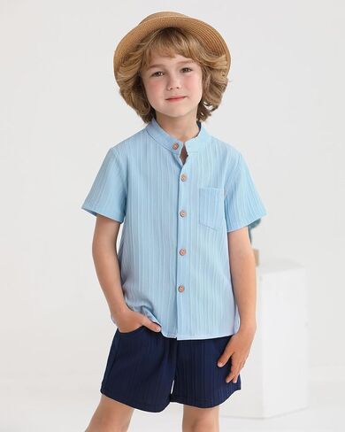 WESIDOM Toddler Boy Clothes Button-Down Shirts+Short Sets Boy's 2 Piece Beach Outfits with Pockets 18M-7Y in Saudi Arabia