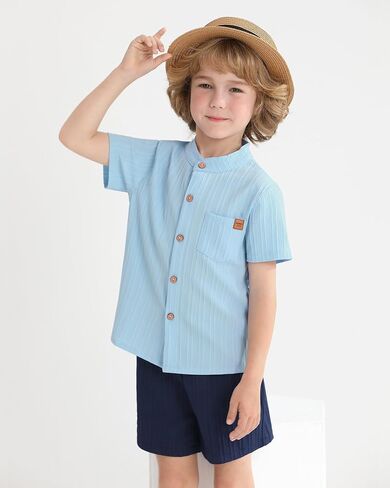 WESIDOM Toddler Boy Clothes Button-Down Shirts+Short Sets Boy's 2 Piece Beach Outfits with Pockets 18M-7Y in Saudi Arabia