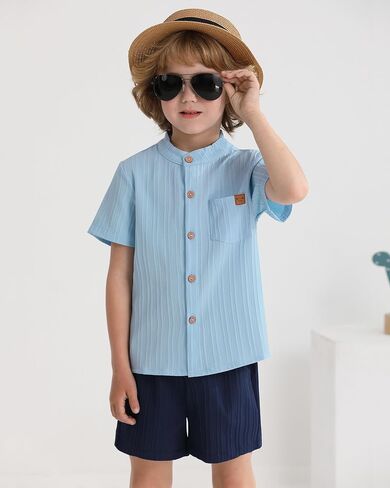WESIDOM Toddler Boy Clothes Button-Down Shirts+Short Sets Boy's 2 Piece Beach Outfits with Pockets 18M-7Y in Saudi Arabia