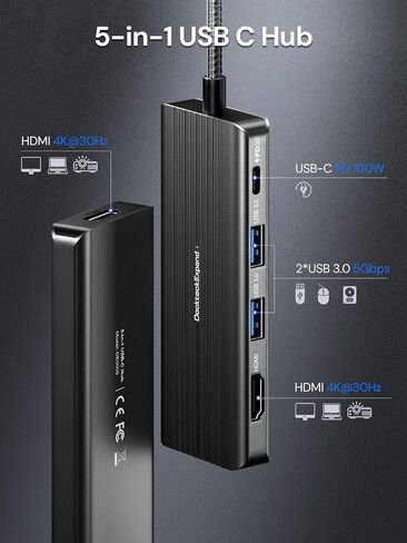 USB C to HDMI, Dual Monitor Adapter, DockteckExpand 5 in 1 USB C Adapter with 2 HDMI 4K, 2 USB 3.0, PD 100W Charging, USB C to MultiPort Adapter for Dell, HP, MacBook and Type C Devices in Kuwait