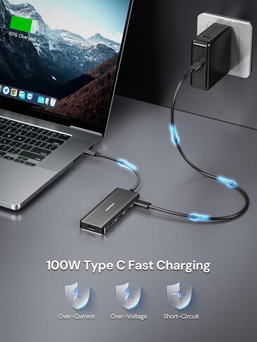 USB C to HDMI, Dual Monitor Adapter, DockteckExpand 5 in 1 USB C Adapter with 2 HDMI 4K, 2 USB 3.0, PD 100W Charging, USB C to MultiPort Adapter for Dell, HP, MacBook and Type C Devices in Kuwait