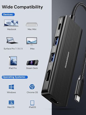 USB C to HDMI, Dual Monitor Adapter, DockteckExpand 5 in 1 USB C Adapter with 2 HDMI 4K, 2 USB 3.0, PD 100W Charging, USB C to MultiPort Adapter for Dell, HP, MacBook and Type C Devices in Kuwait