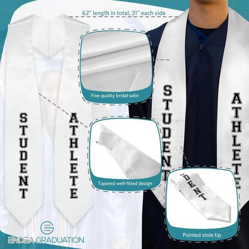 Endea Graduation Student Athlete Stole With Classic Tips - Unisex Adult - 62" Long - Graduation Sash in Saudi Arabia