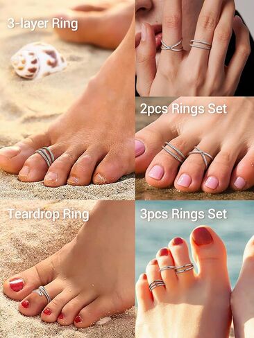 PROSILVER Adjustable Toe Rings for Women, Summer Beach Foot Jewelry, 925 Sterling Silver Open Toe Rings, Dainty Pinky Ring, Thumb Ring, Come with Box in Saudi Arabia