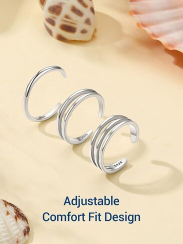 PROSILVER Adjustable Toe Rings for Women, Summer Beach Foot Jewelry, 925 Sterling Silver Open Toe Rings, Dainty Pinky Ring, Thumb Ring, Come with Box in Saudi Arabia