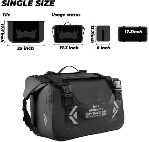 Motorcycle Saddle Bags Tail Bag, 30L Roll-top Waterproof Motor Detachable Side Trunk Bag, Motor Panniers Luggage Bag for Bike Motorcy in Saudi Arabia