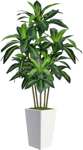 6FT Artificial Dracaena Tree, Fake Tree Indoor with White Tall Planter,Tall Artificial Plants Indoor,Artificial Silk Tree for Home Office Decor,Housewarming Gift (White) in Saudi Arabia