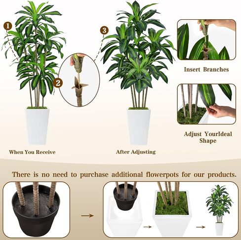 6FT Artificial Dracaena Tree, Fake Tree Indoor with White Tall Planter,Tall Artificial Plants Indoor,Artificial Silk Tree for Home Office Decor,Housewarming Gift (White) in Saudi Arabia
