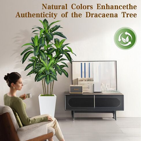 6FT Artificial Dracaena Tree, Fake Tree Indoor with White Tall Planter,Tall Artificial Plants Indoor,Artificial Silk Tree for Home Office Decor,Housewarming Gift (White) in Saudi Arabia