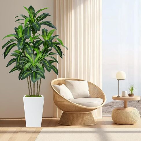 6FT Artificial Dracaena Tree, Fake Tree Indoor with White Tall Planter,Tall Artificial Plants Indoor,Artificial Silk Tree for Home Office Decor,Housewarming Gift (White) in Saudi Arabia